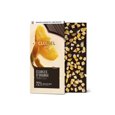 Tablette noir 72% écorces d'orange, Cluizel (100 g)