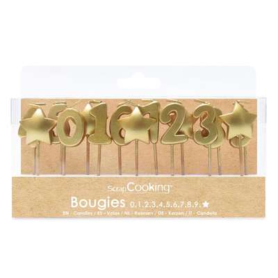 Bougies 1,2,3, étoiles dorées, Scrapcooking (x15)