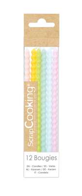 12 Bougies longues torsadées 12 cm - Pastel, Scrapcooking