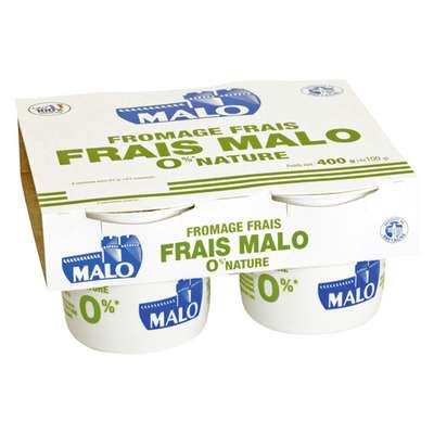 Fromage frais nature 0%, Malo (4 x 100 g)