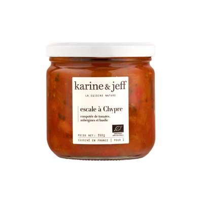 Escale à Chypre: compotée de tomates, aubergines et basilic BIO, Karine & Jeff (350 g)