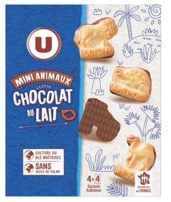 Mini animaux chocolat lait, U (160 g)