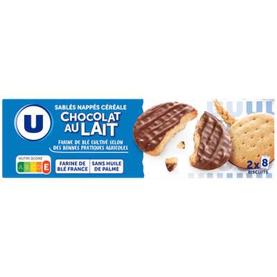 Sablés céréales nappés chocolat au lait, U (200 g)