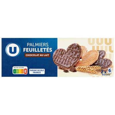 Palmier feuilletés nappés au chocolat au lait, U (110 g)