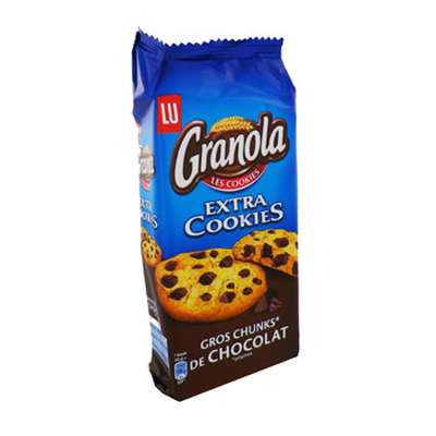 Pack de 10 - Granola Extra Cookies gros éclats de chocolat et amandes caramélisées, Lu (184 g)