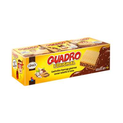 Gaufrettes fourrées pralinés Quadro Pocket, Cémoi (x 9, 187 g)