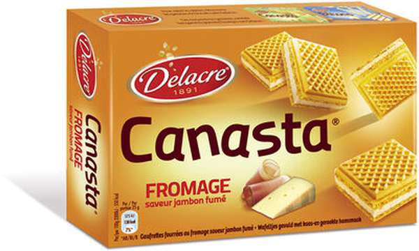 Gaufrettes Canasta fourrées au fromage saveur jambon fumé, Delacre (75 g)