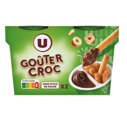 Goûter croc pâte à tartiner noisettes et gressins, U (2 x 60 g)