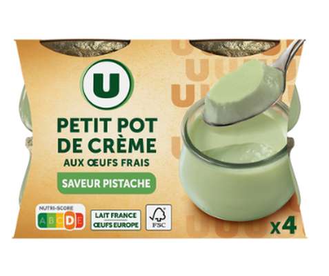 Petit pot de crème saveur pistache, U (4 x 100 g)
