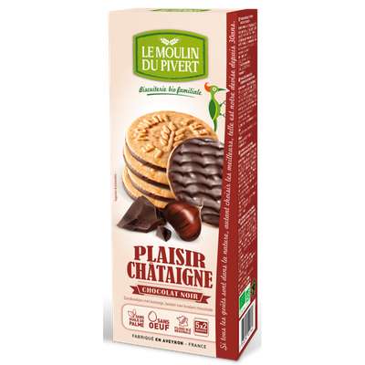 Plaisir châtaigne nappé de chocolat noir 100% Vegan BIO, Le Moulin du Pivert (130 g)