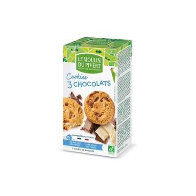 Cookies aux trois chocolats BIO, Le Moulin du Pivert (175 g)