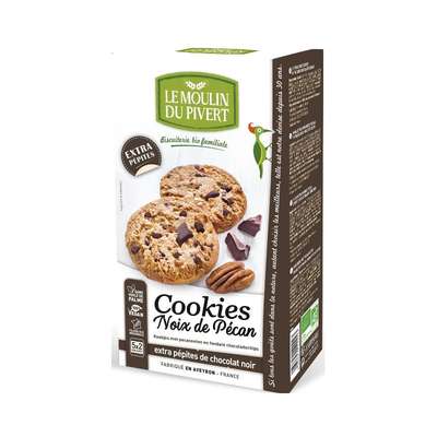 Cookies aux noix de pécan et gros éclats de chocolat noir BIO, Le Moulin du Pivert (175 g)
