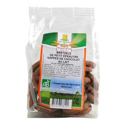 Bretzels de petit épeautre nappés de chocolat au lait, Moulin des Moines (175 g)