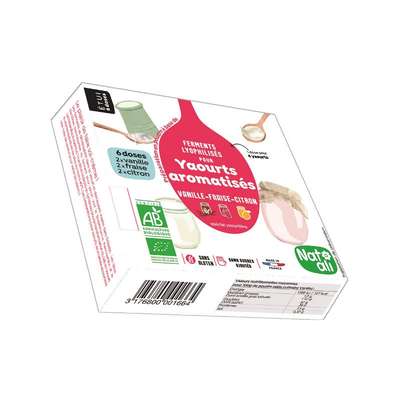 Ferments lyophilisés pour yaourt aromatisé vanille, fraise et citron BIO, Natali (x 3, 36 g)