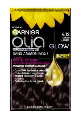 Cheveux Permanente Sans Amoniaque 4.12 Châtain Cendré Lumineux OLIA, Garnier