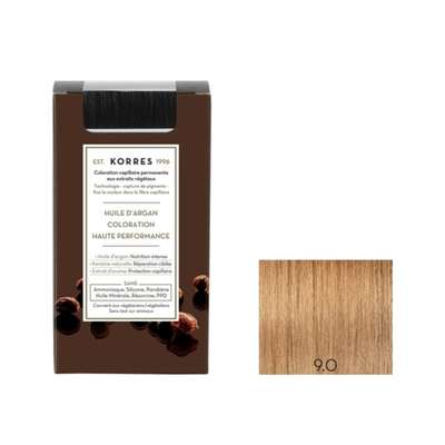Coloration permanente huile d'argan blond très clair 9.0, Korres (50 ml)
