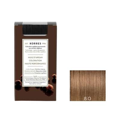 Coloration permanente huile d'argan blond clair 8.0, Korres (50 ml)