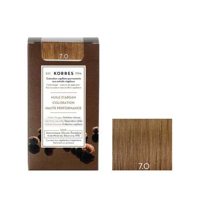 Coloration permanente huile d'argan blond 7.0, Korres (50 ml)
