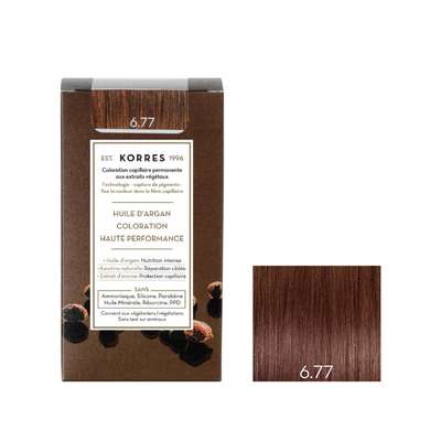 Coloration permanente huile d'argan blond foncé marron intense 6.77, Korres (50 ml)
