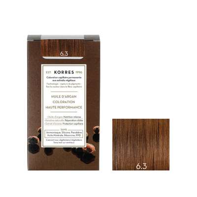 Coloration permanente huile d'argan blond miel doré 6.3, Korres (50 ml)