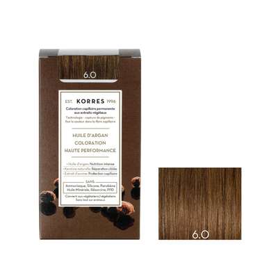 Coloration permanente huile d'argan blond foncé 6.0, Korres (50 ml)