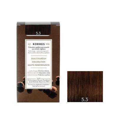 Coloration permanente huile d'argan châtain doré 5.3, Korres (50 ml)