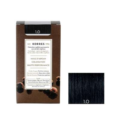 Coloration permanente huile d'argan Noir 1.0, Korres (50 ml)