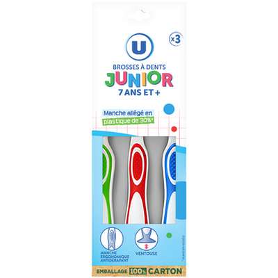 Brosses à dents junior 7 ans et plus, U (x 3)