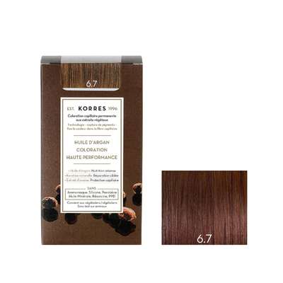Coloration permanente huile d'argan blond foncé marron 6.7, Korres (50 ml)