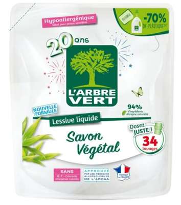 Lessive liquide savon végétal recharge, l'Arbre Vert (1.53 l)