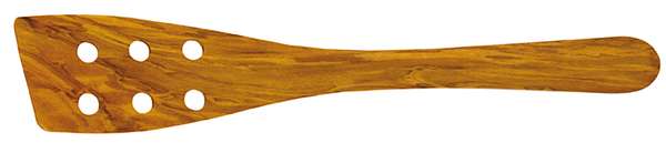 Spatule galbée trouée 30 cm bois d'olivier, Jean Dubost
