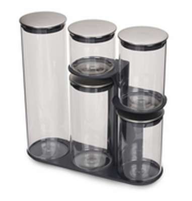 Set de 5 pots de rangement en verre sur support Podium 100, Joseph Joseph