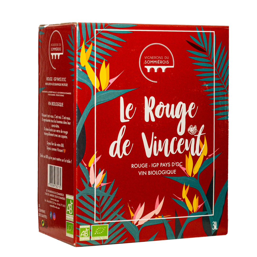 Vin rouge - IGP Pays d'Oc "le bib de vincent" cubis 13° bio