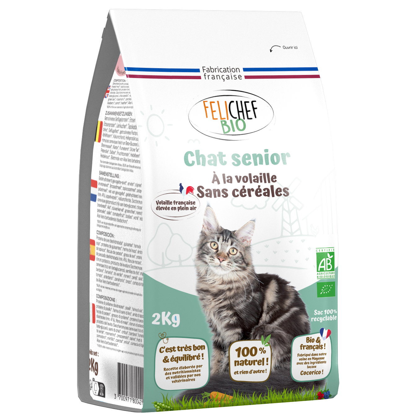 Croquettes chat sénior sans céréales bio