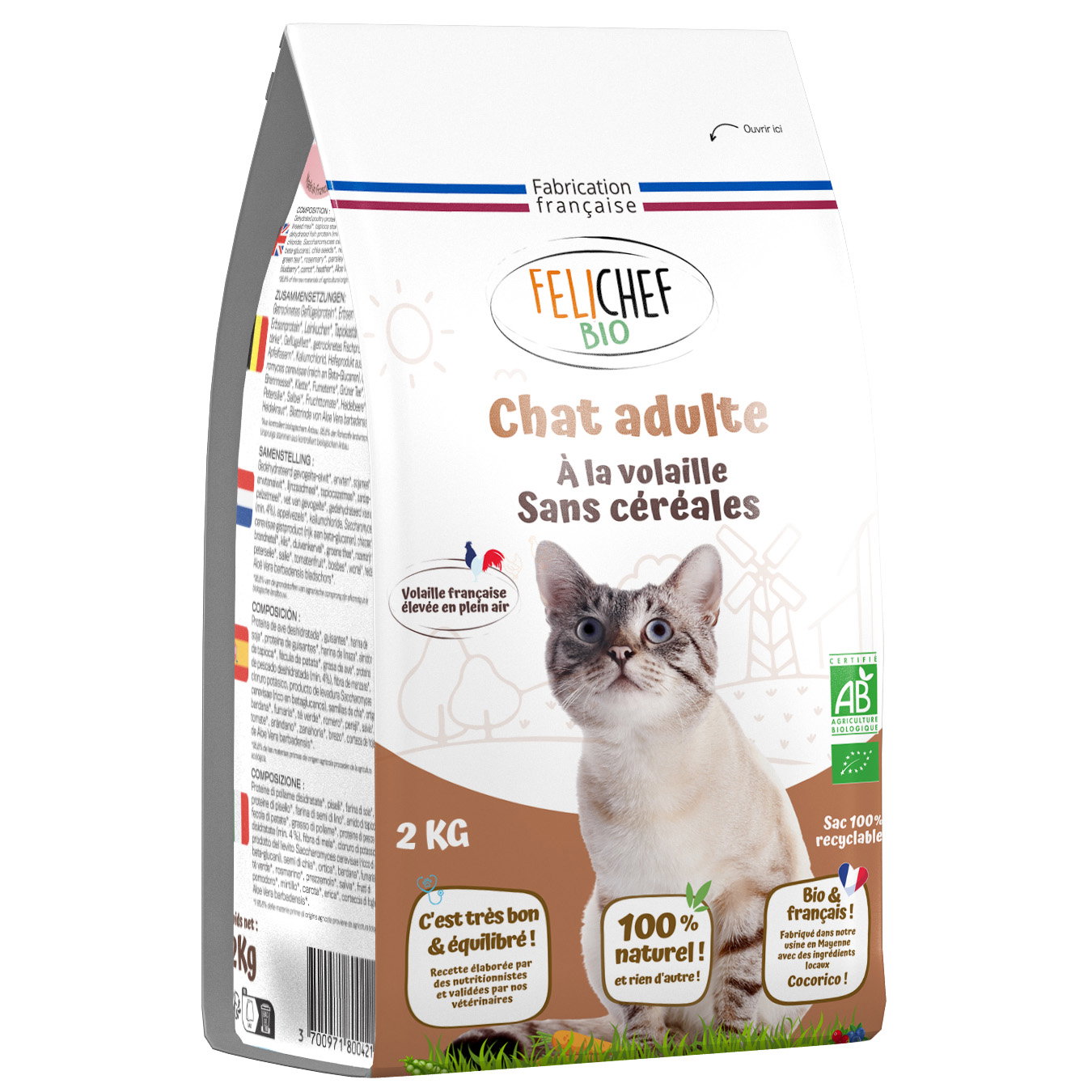 Croquettes chat adulte sans céréales bio