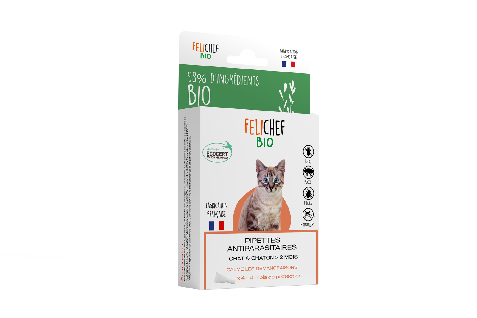 Pipettes anti-parasitaires pour chat et chaton bio x 4