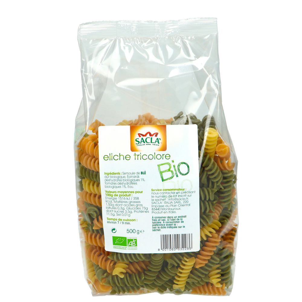 Pâtes eliche tricolore bio