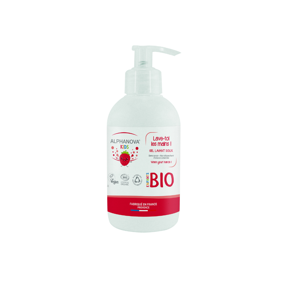 Gel lavant mains pour enfants à la fraise certifié Cosmos Organic