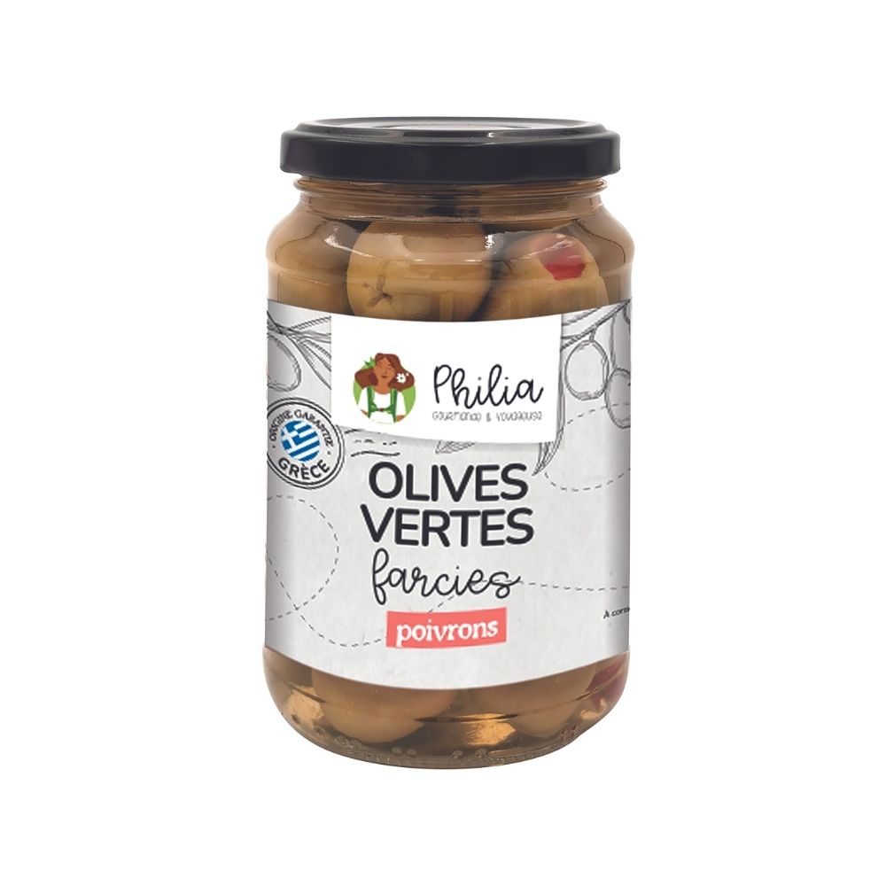 Olives vertes farcies au poivron rouge bio