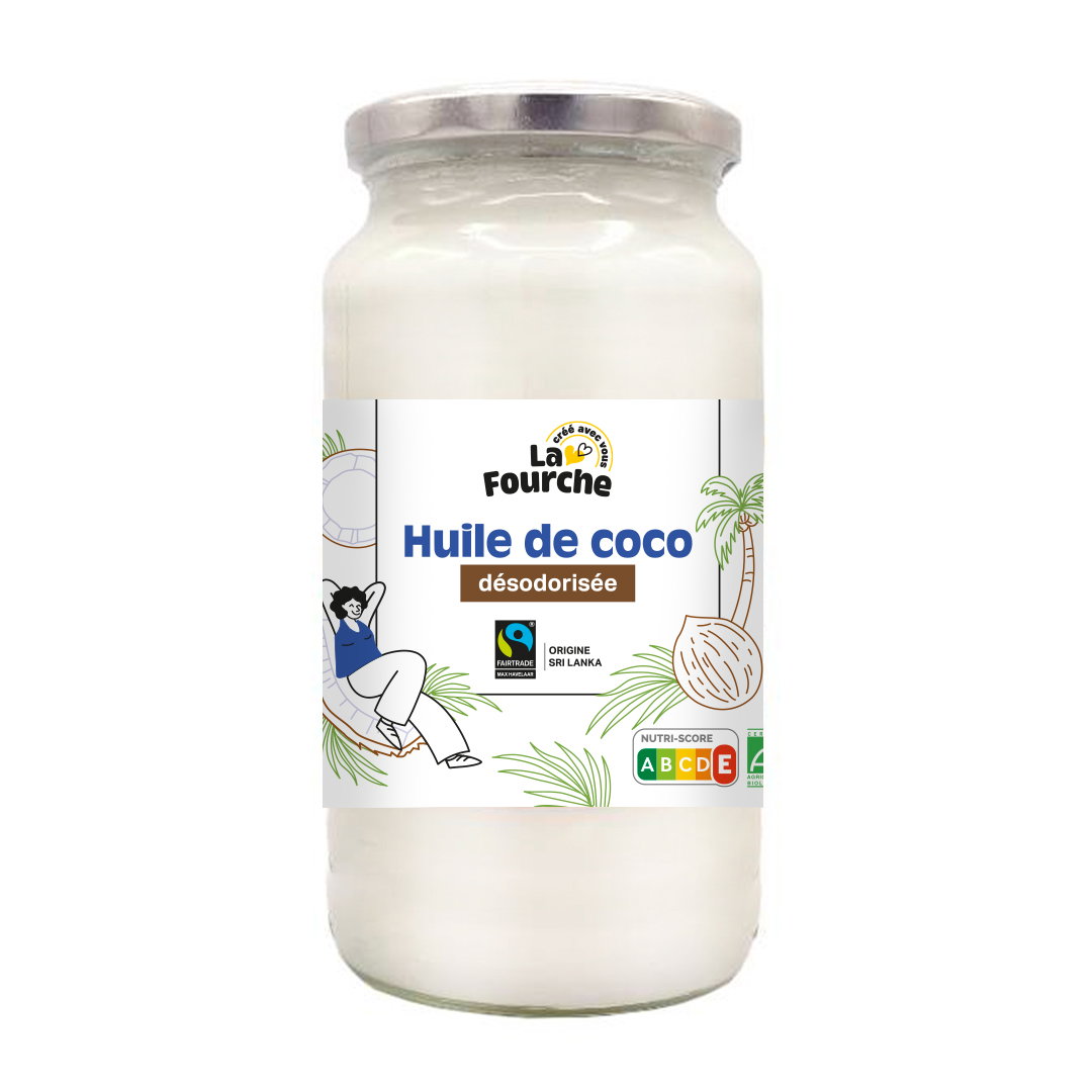 Huile de coco désodorisée bio et équitable