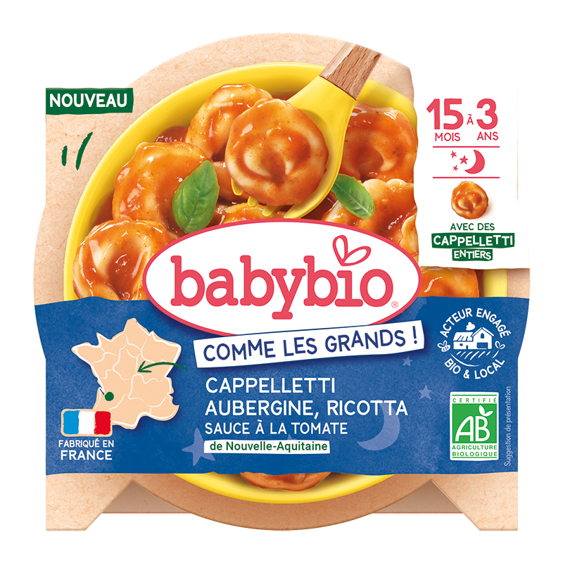 Cappelletti Aubergine Ricotta & sauce tomate de Nouvelle-Aquitaine Bio -(dès 15 mois)