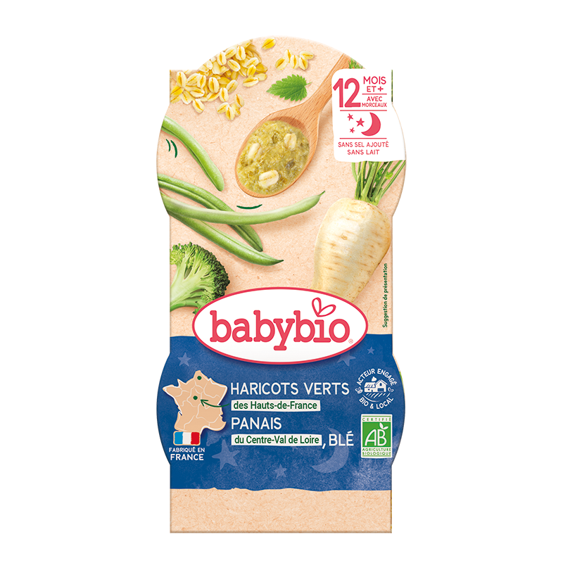Bols soir haricots verts panais et blé bio (dès 12 mois) - 2x200g