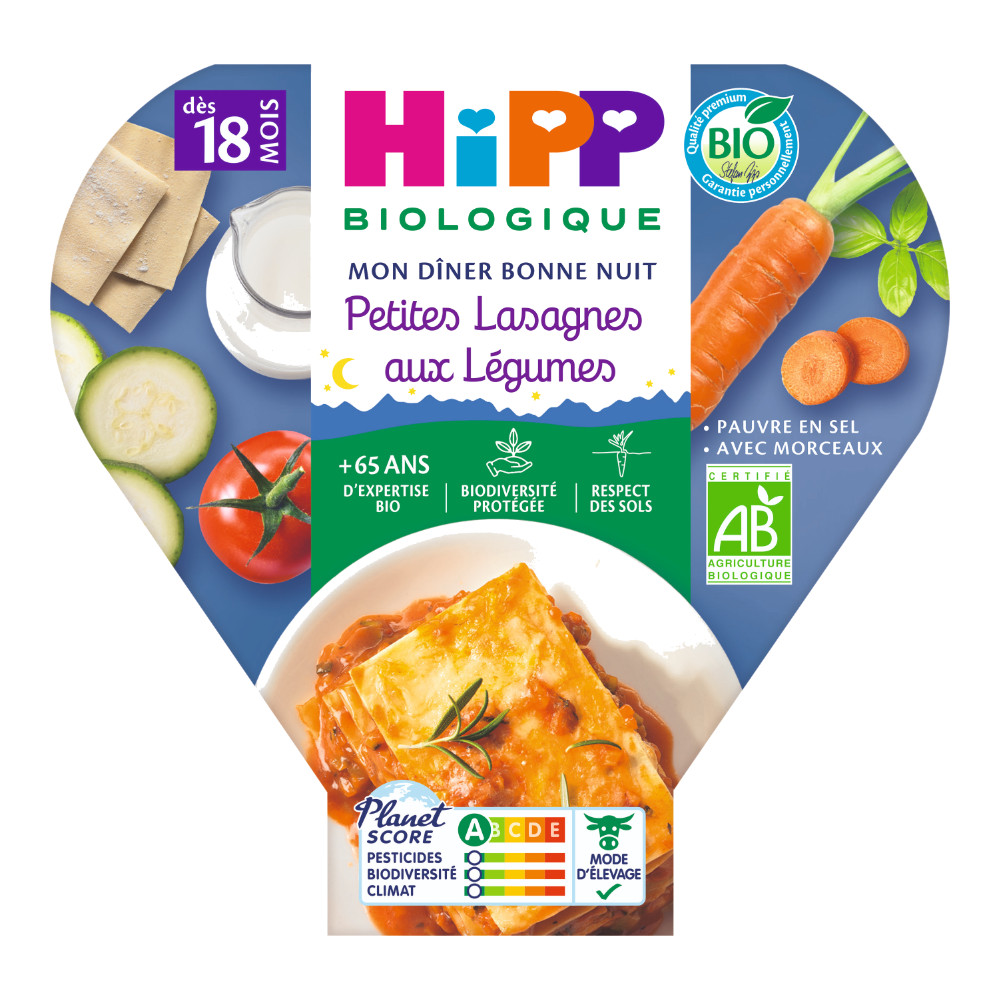Assiette soir petites lasagnes aux légumes bio (dès 18 mois)
