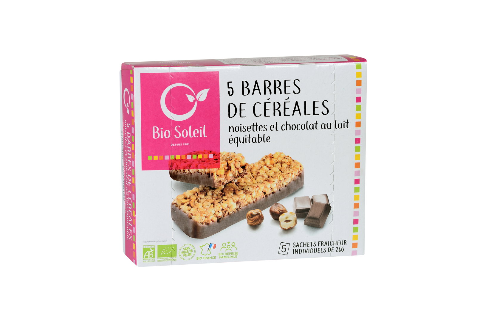 Barres céréales noisettes chocolat x5 bio