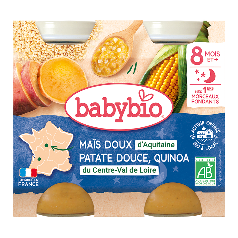 Petits pots soir maïs patate douce quinoa bio - mes 1ers morceaux fondants (dès 8 mois) - 2x200g