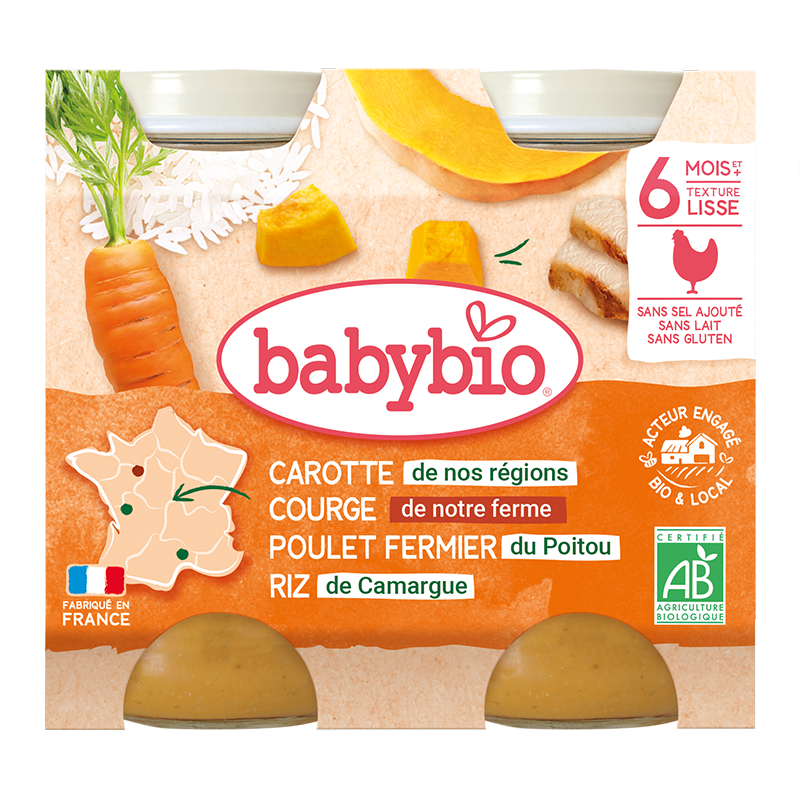 Petits pots midi carotte butternut poulet riz bio (dès 6 mois) - 2x200g