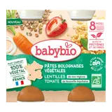 Petits pots midi pâtes bolognaises végétales bio - carottes des Landes lentilles de nos régions tomates de nouvelle-Aquitaine (dès 8 mois) - 2x200g