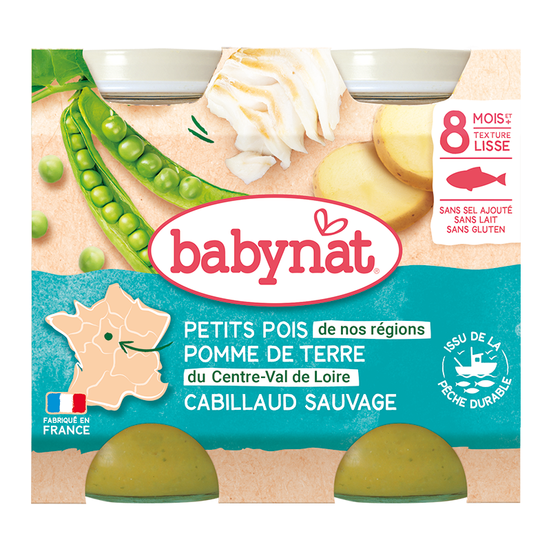 Petits pots midi petits pois pomme de terre cabillaud sauvage bio - morceaux fondants (dès 8 mois) - 2x200g