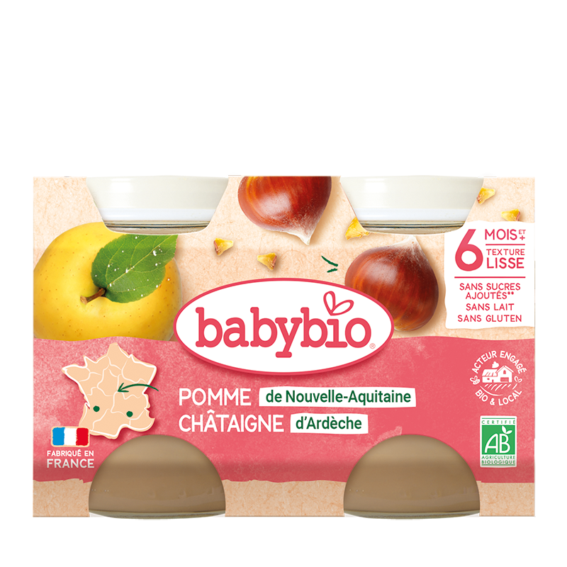 Petits pots pomme chataigne bio (dès 6 mois) - 2x130g
