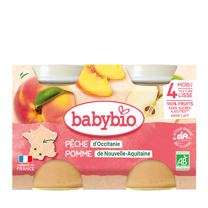 Petits pots pêche pomme bio (dès 4mois) - 2x130g